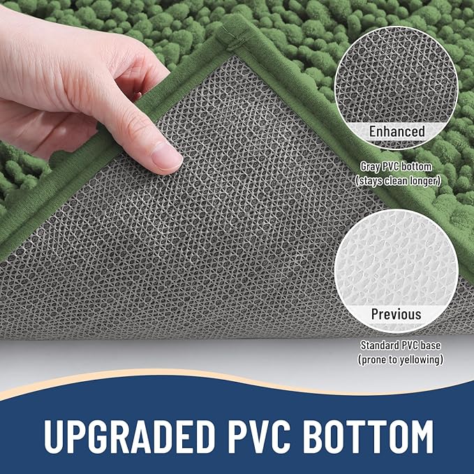 Arotive Luxury Chenille Bathroom Rug Mat, Extra Soft Thick Absorbent Shaggy Bath Rugs, Non-Slip Machine Wash Dry, Plush Bath Mats for Bathroom, Shower and Tub, 30x17, Olive Green
