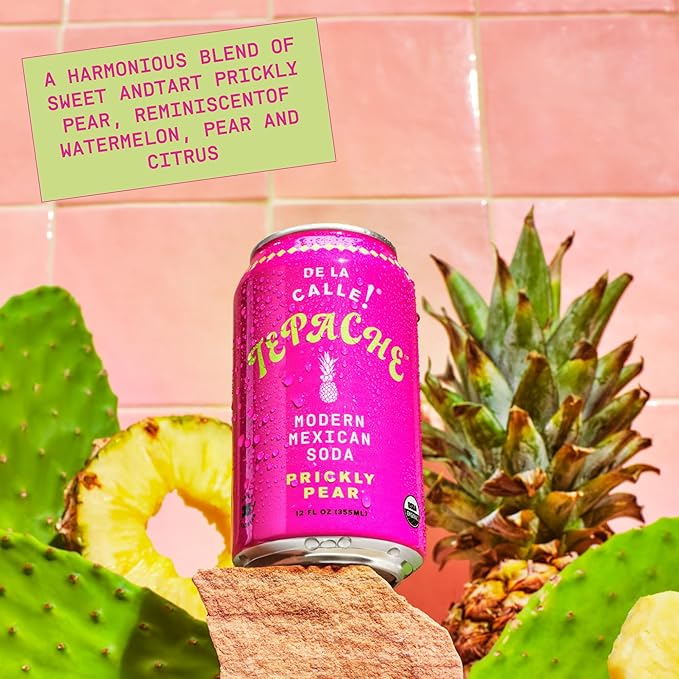 De La Calle Tepache - Cactus Prickly Pear - Modern Mexican Soda - Craft Fermented Pineapple Sparkling Beverage - Certified Organic, Antioxidant Rich, Non-Alcoholic, Healthy Soda, Low Sugar, Low Calorie, Non-GMO