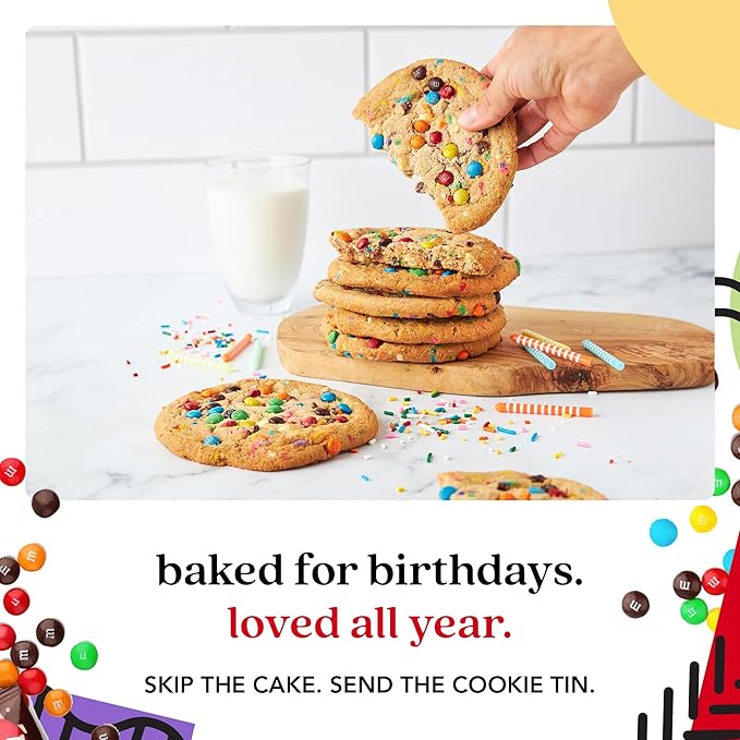 David's Cookies Fresh Baked Decadent Jumbo Birthday Gourmet Cookies – 2lb Gift Basket Tin with 8 Large Birthday Cookies – Bakery-Style Soft and Chewy Dessert for Birthdays, Holidays, Thank You Gifts