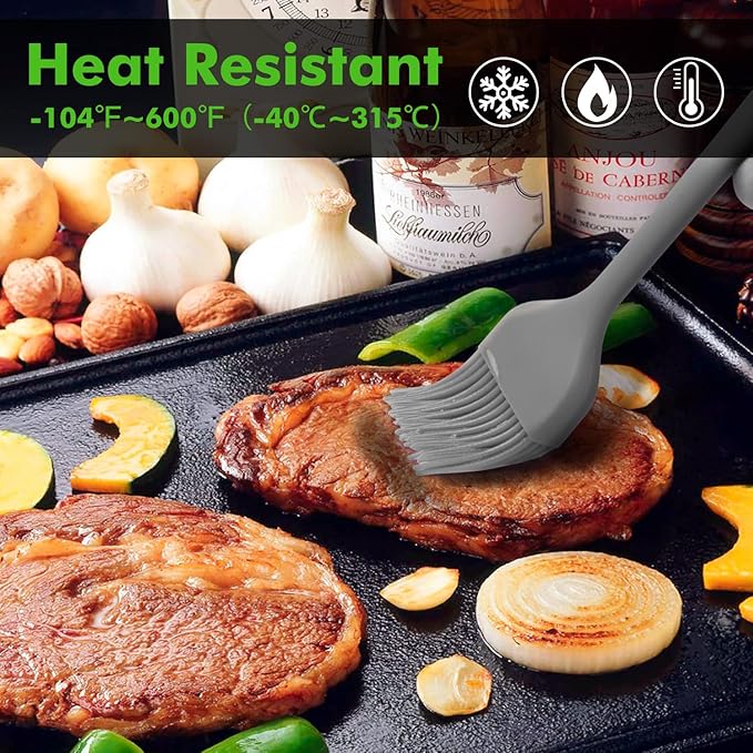 HOTEC Basting Brushes Silicone Heat Resistant Pastry Brushes Spread Oil Butter Sauce Marinades for BBQ Grill Barbecue Baking Kitchen Cooking BPA Free Dishwasher Safe (Grey 2)