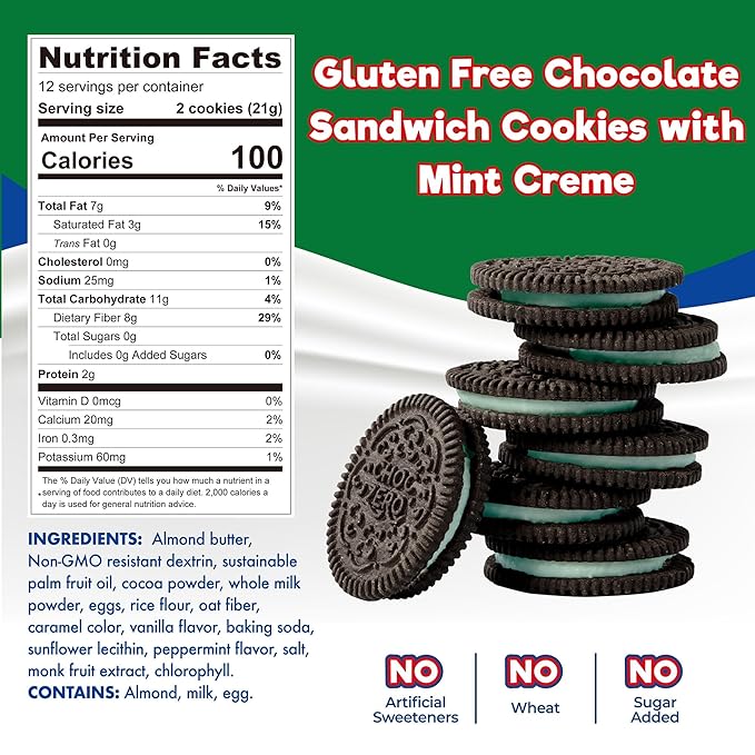 ChocZero Mint Dunkies – Mint Creme Chocolate Sandwich Cookies, Sugar Free, Keto Friendly, Low Net Carb, High Fiber, Gluten Free – 9oz Box