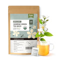 Fescha Organic Jasmine Green Tea Bags Flower-scented Tea (100-count), Eco-Conscious Tea Bags, Packed by Resealable Kraft Bag