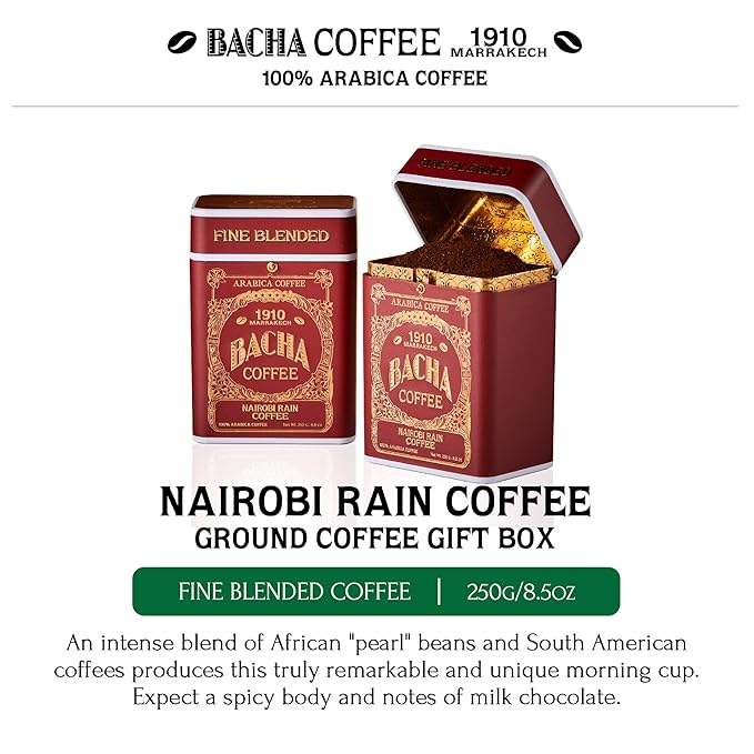 Bacha Coffee | Nairobi Rain Fine Blended Signature Nomad Collection, 100% Arabica Specialty Coffee, Ground Beans, Medium Dark Roast, 250g