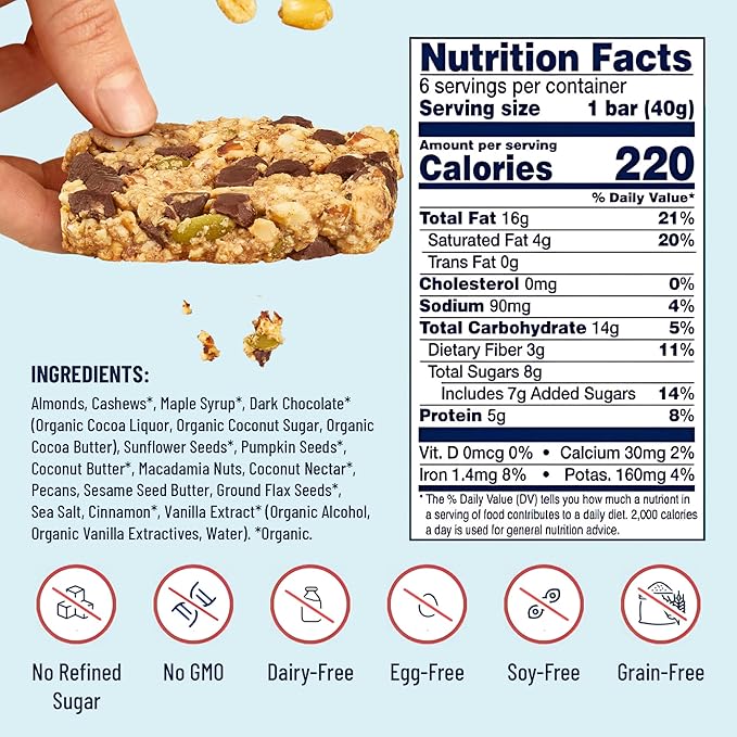 The YES Bar – Dark Chocolate Chip – Plant Based Protein, Decadent Snack Bar – Vegan, Paleo, Gluten Free, Dairy Free, Low Sugar, Healthy Snack, Breakfast, Low Carb, Keto Friendly (Pack of 6)