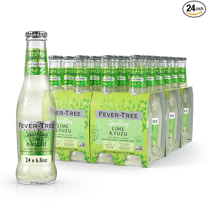Fever Tree Sparkling Yuzu & Lime - Premium Quality Mixer - Refreshing Beverage for Cocktails & Mocktails. Naturally Sourced Ingredients, No Artificial Sweeteners or Colors - 200 ML Bottles-Pack of 24
