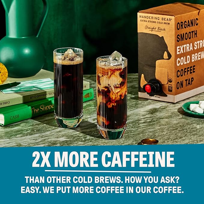Wandering Bear Organic Vanilla Cold Brew Coffee On Tap, 96 fl oz - Extra Strong, Bold, Smooth, Unsweetened, Shelf-Stable, Ready to Drink, Gluten Free, & Vegan, Iced Cold Brewed Coffee Drinks