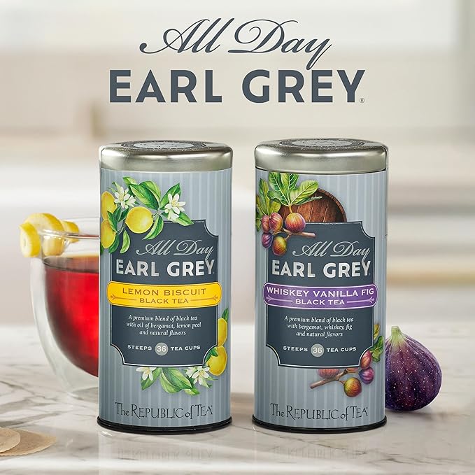 The Republic of Tea – All Day Earl Grey Whiskey Vanilla Fig Black Tea, Naturally Caffeinated, 36 Tea Bags