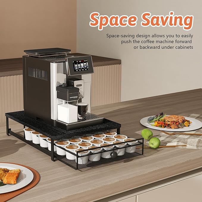 Coffee Pod Storage Drawer with Sliding Baskets, K Cup Holders, 35 Capsule Storage, Under Coffee Pot Drawer, For Home Office, Kitchen (Black)