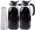 Cold Brew Coffee Maker Half Gallon 2 Set Glass Mason Jar Pitcher With Spout Lid Filter 2 Quart Wide Mouth Iced Tea Brewing Jug Heavy Duty Handle Airtight & Leak-Proof Pitcher For Fridge Sun Tea 64 OZ