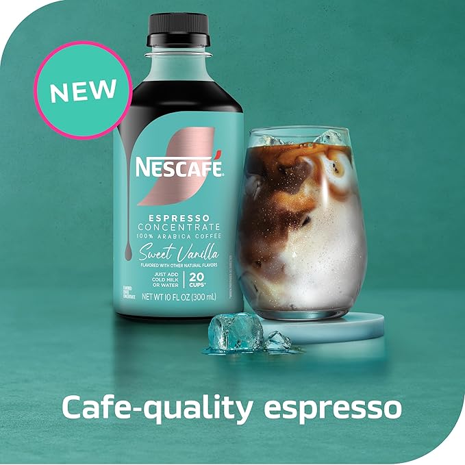NESCAFÉ Espresso Concentrate, Instant Espresso Iced Coffee, Sweet Vanilla, 1 Bottle (10 Fl Oz) (Pack of 2)