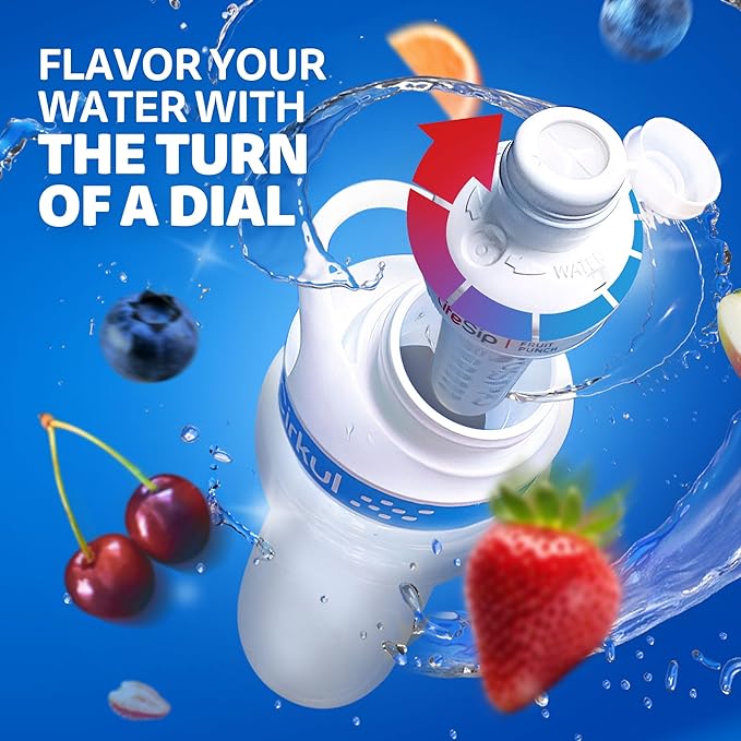 Cirkul 22oz. White Stainless Steel Water Bottle Starter Kit with Blue Lid, 2 Flavor Cartridges (1 LifeSip Fruit Punch and 1 FitSip Mixed Berry) No Sugar, Zero Calorie Drink Mix