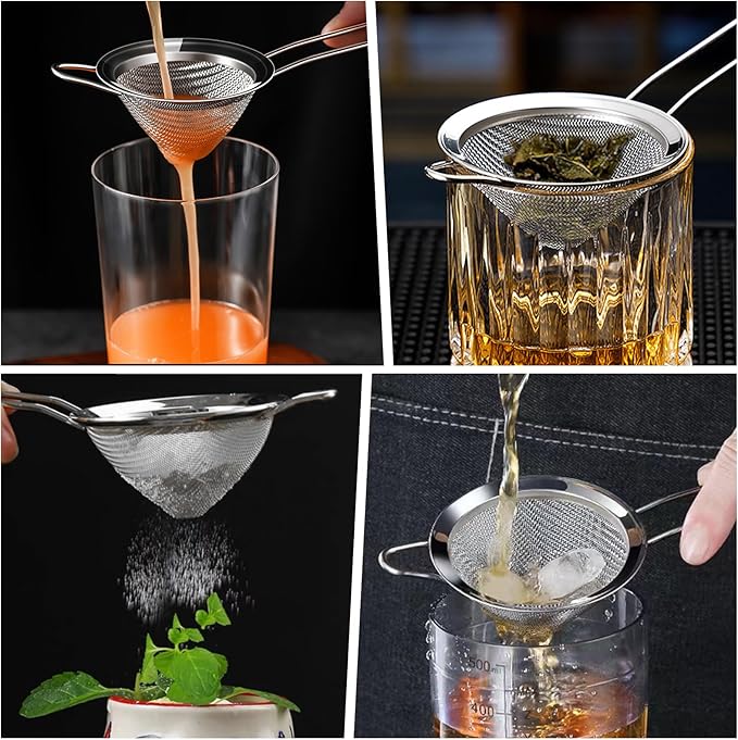 2 Pack Fine Mesh Strainer, Small Stainless Steel Sieves with Handles, for Steeping Loose Leaf Tea, Straining Cocktail, Juice and Sifting Flour, Powdered Sugar (2pcs-Conical)