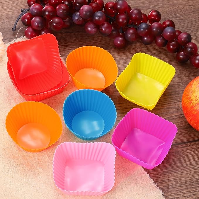 uxcell 42Pcs Silicone Cupcake Liners, Non-Stick Baking Cups, for Cooking Eggs, Baking Muffins and Make a Cake(Pink)