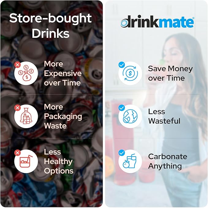 Drinkmate OmniFizz Sparkling Beverage Maker CO2 Bundle - Sparkling Water/Soda Streaming Machine That Carbonates Any Drink - Includes 1 CO2 Cylinder, 1 Carbonation Bottle, 1 Fizz Infuser - Royal Red