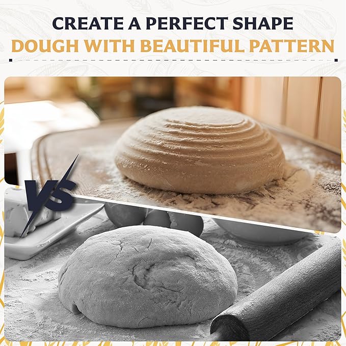 9" Banneton Bread Proofing Basket, Sourdough Proofing Basket Set of 2, Bread Banneton Basket for Professional & Home, Round Bread Proofing Baskets for Sourdough