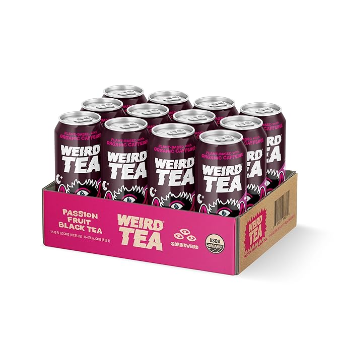 Drink Weird Organic Passion Fruit Black Tea – 16oz Cans, 160mg Organic Caffeine, Pack of 12 – Smooth & Energizing Energy Drink Alternative
