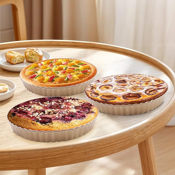 3pcs Tart Pan 9 Inch Removable Bottom, Classic Carbon Steel Non-Stick Baking Pan for Home and Kitchen