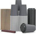 【100 Pack - 12 oz Disposable Coffee Cups To Go with Lids Sleeves and Straws 100% Biodegradable & Compostable Pla Eco Friendly Paper Coffee Cups for Tea Coffee Hot Chocolate
