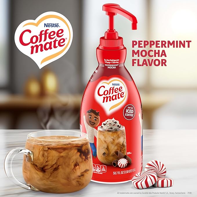 Nestle Coffee mate Coffee Creamer, Peppermint Mocha, Concentrated Liquid Pump Bottle, Non Dairy, No Refrigeration, 50.7 oz (Pack of 2)