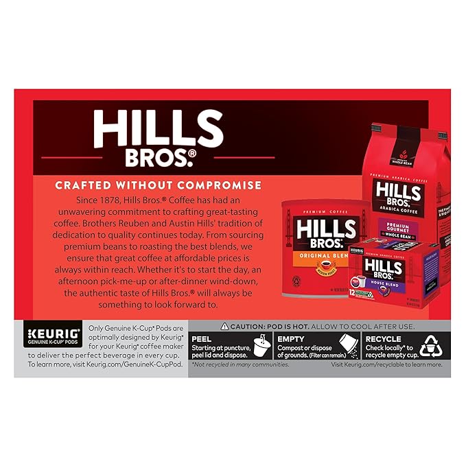 Hills Bros. Gourmet Blend Keurig K-Cup Pods for Keurig Brewers – Medium Roast Premium Arabica Blend, Kosher – 1 Pack of 12 Single Serve Pods