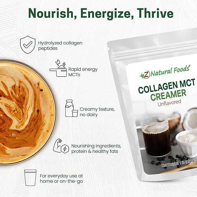 Z Natural Foods Collagen MCT Oil Creamer - Pure MCT Creamer Powder with Collagen Peptides - Collagen Creamer for Coffee, Tea & Culinary Use - Healthy Creamer, Keto & Paleo Friendly, Unflavored, 1 lb