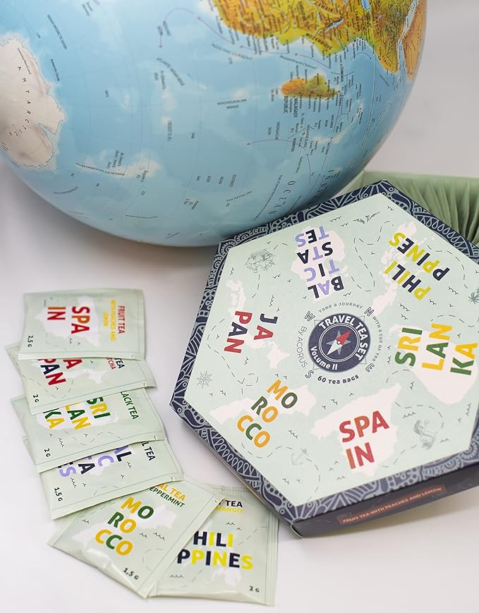 ACORUS | Travel Tea Set Vol. II | Tea Gift Set of 6 Flavors of Different Destination | Discover the World With a Cup of Tea | Assorted Tea Variety Pack | Large Tea Sampler Box | 60 Tea Bags