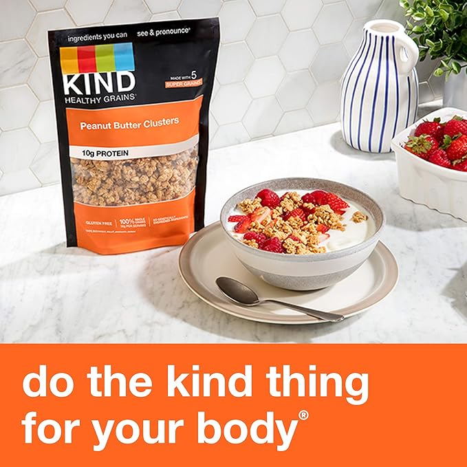 KIND Healthy Grains Granola, Peanut Butter Clusters, Healthy Snacks, Gluten Free, 100% Whole Grains, 10g Protein, 11oz, 1 Count (Pack of 2)