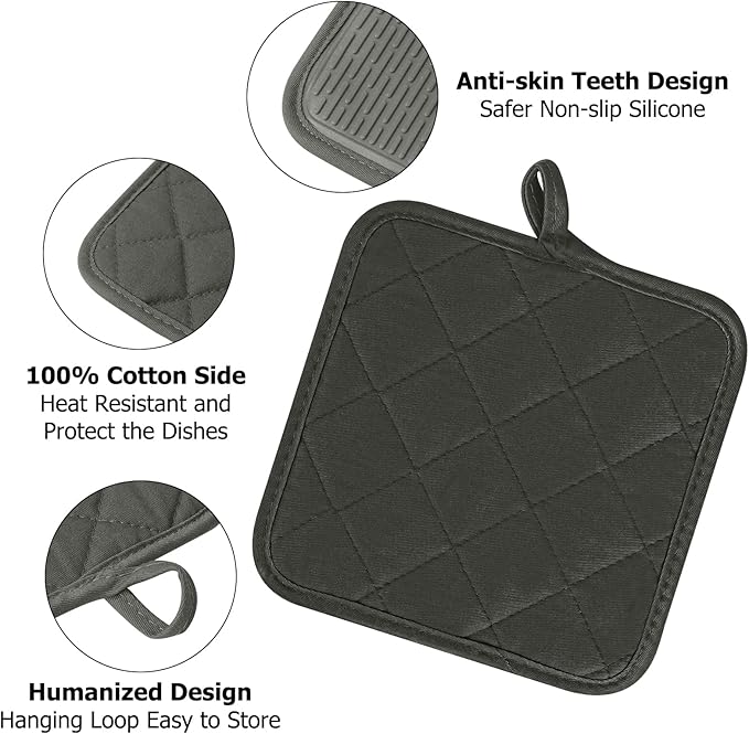 Oven Mitts and Pot Holders Set, Pack of 4, Heat Resistant Silicone Kitchen Mini Oven Mittens for 500 Degrees, Mini Oven Gloves and Hot Pads for Baking Grilling Barbecue Microwave Machine Washable