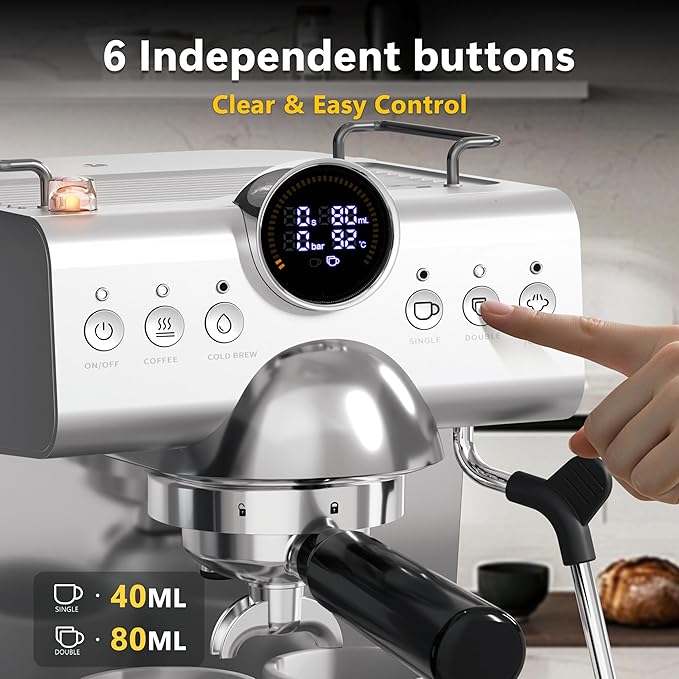 COWSAR 58mm Espresso Machine 20 Bar, Stainless Steel Coffee Maker with Milk Frother, 50 oz Removable Water Tank, LED Display, for Home Espresso, Latte & Cappuccino, Silver