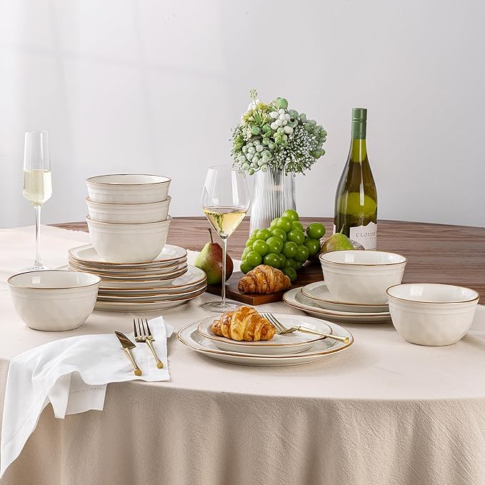 AmorArc Ceramic Dinnerware Sets,Stoneware Handmade Reactive Glaze Plates and Bowls Sets,Chip and Crack Resistant | Dishwasher & Microwave Safe,Dishes Set Service for 4 (12pc)