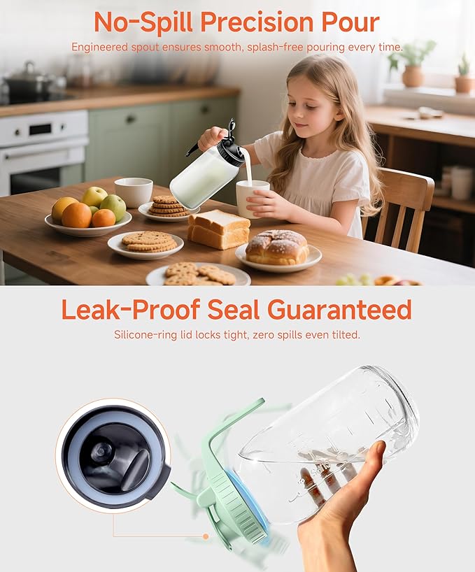 2 Quart Wide Mouth Glass Pitcher with Lid, 64oz Mason Jar Pitchers, Leak-proof Iced Tea Pitcher,Heavy Duty Container for Fridge Sweet Tea,Juice,Cold Brew Coffee,Breastmilk Storage Drinks-1PACK/Yellow