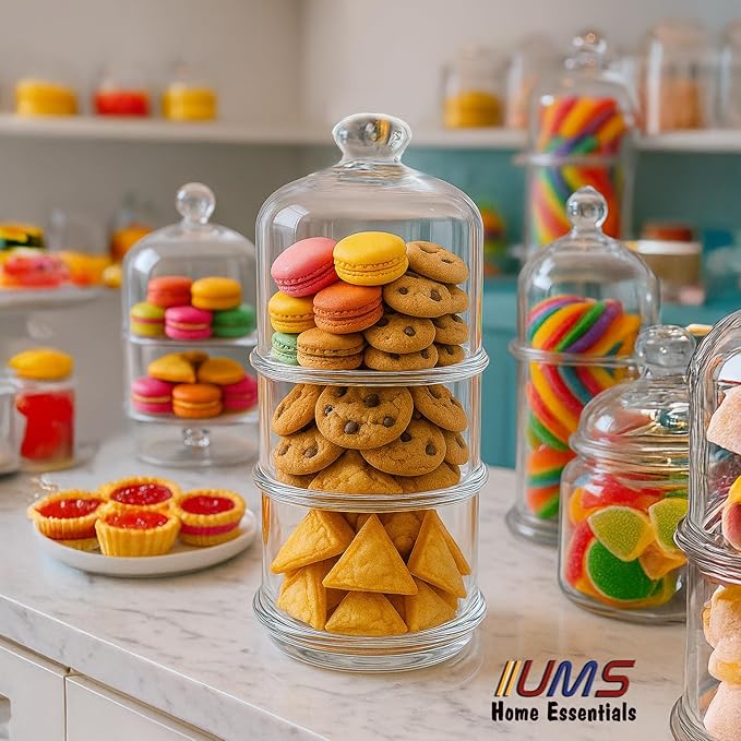 ums 3 Tier Glass Jars with Lid, Cookie Jar, Candy Jars for Candy Buffet, Apothecary Jars, Kitchen & Bathroom Organizers and Storage