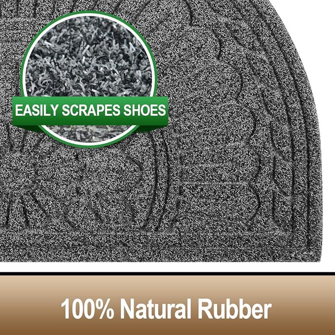 Mibao Door Mat Outdoor Indoor, 23.5" x 35.5", Half Round Door Mats, Non-Slip Front Door Mats Outdoor, Dirt Trapper Welcome Mats for Front Door, Back Door, Shoe Scraper, Grey