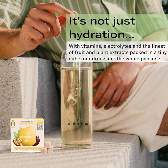 Waterdrop Hydration Cubes, Pineberry, Passion Fruit & Pear, Vitamin C, B1 & B3, On The Go Water Enhancer Drops for Still & Sparkling Water, Low Calorie, Zero Sugar, Gluten Free, Non GMO, Vegan, 24 CT