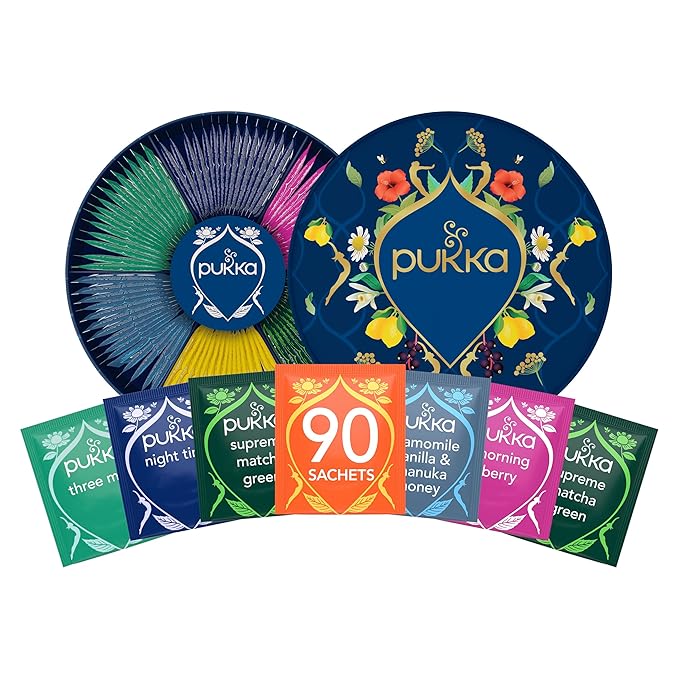Pukka Luxury Herbal Tea Sampler Box, Organic Tea For Everyday Wellness, Ideal Gift Set for Special Occasions, Holidays, Birthdays & Anniversaries, 90 Teabags, 6 Premium Flavors, Caffeine Free