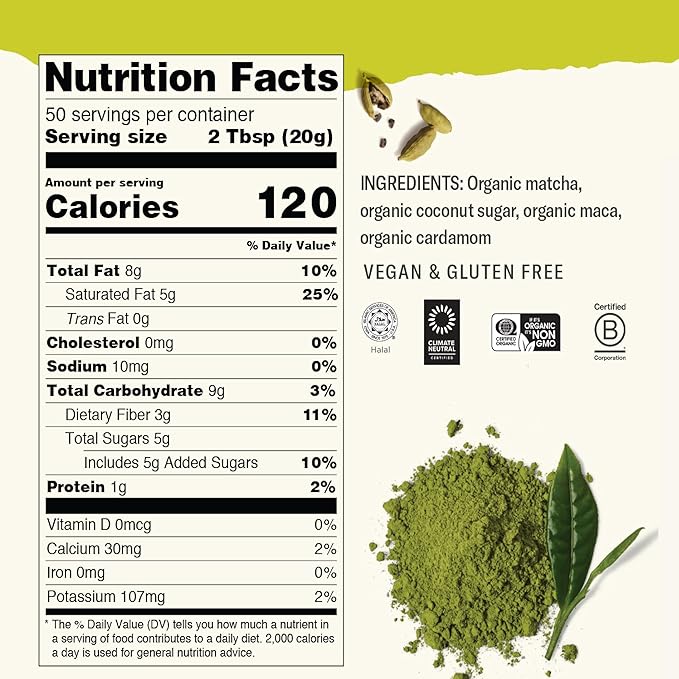 Numi Organic Matcha Maca Latte Powder – Green Tea Matcha Latte Mix with Adaptogens & Antioxidants – Vegan & Gluten Free, 2.5 oz (Makes 17 Cups)