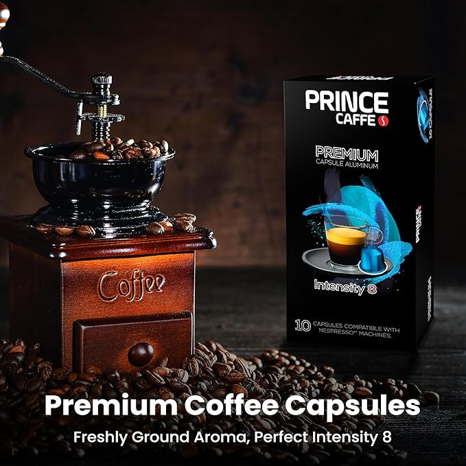 Prince Caffe Espresso Pods – Premium Intensity 8, Medium-Dark Roast, The Espresso Coffee Pods Are Compatible with Nespresso Original Line Machines, 30 Count (3 x 10 Capsules) Premium Quality Coffee Capsules.