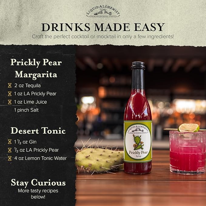 Liquid Alchemist Prickly Pear Syrup for Cocktails - Real Ingredients Make our Mixer Perfect for a Summer Cocktail and Margarita Mix - Vegan & Non-GMO (25 oz)