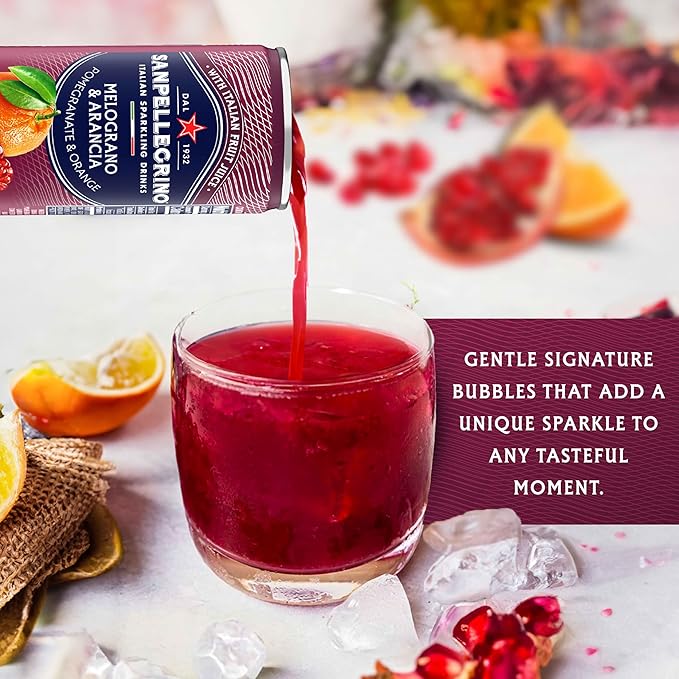 Sanpellegrino Italian Sparkling Drink Melograno And Arancia, Sparkling Orange And Pomegranate Beverage, 24 Pack Of Cans