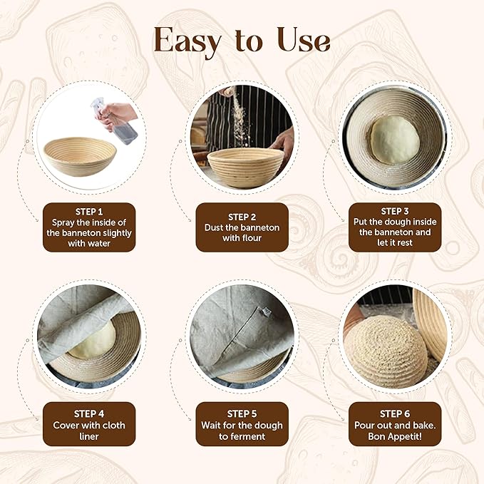 Bread Proofing Baskets for Sourdough Bread Baking - Set of 2 9" Round Banneton Baskets with Liners, Made of Finest Indonesian Rattan - Bake Perfect Artisan Bread Loaves at Home Like a Pro