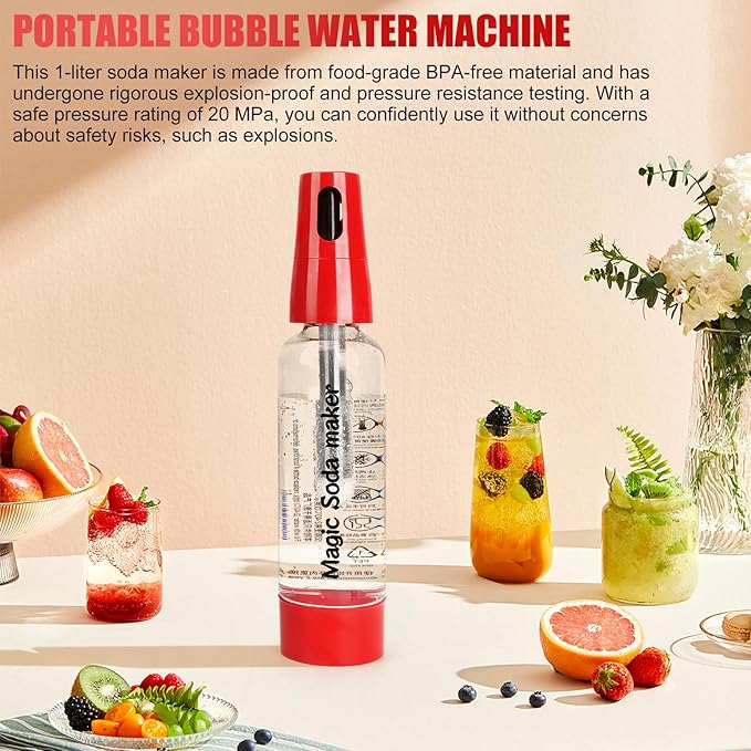 Portable Soda Siphon, 1L Travel Sparkling Water Maker Machine for Home & Outdoor, Carbonated Water Soda Streaming Machine, Soda Maker for Cocktails or Fizzy Drink, 8 gram CO2 Cartridges(Not Included)