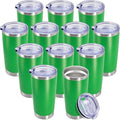 20 oz Tumbler Coffee Tavel Tumblers Bulk with Lid Stainless Steel Double Wall Vacuum Insulated Mug Powder Coated Cups fit Car Cupholder for Hot and Cold - Green, 12Pack