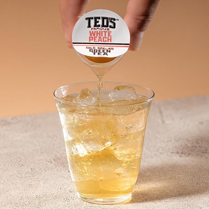 Ted's Tea by Java House - Single Serve Liquid Concentrate Pods - Peel and Pour - White Peach Green Tea - Pack of 12