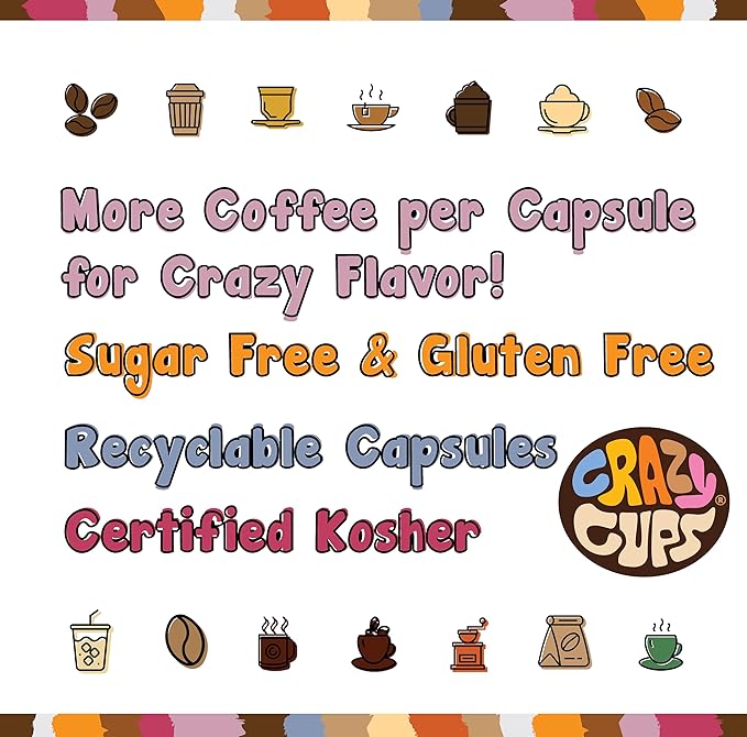 Crazy Cups Flavored Coffee Pods Variety Pack - Coffee Flavors and Chocolate Coffee Flavors for Keurig K Cups Machines, Medium Roast, Single Serve Coffee Pods, 48 Count