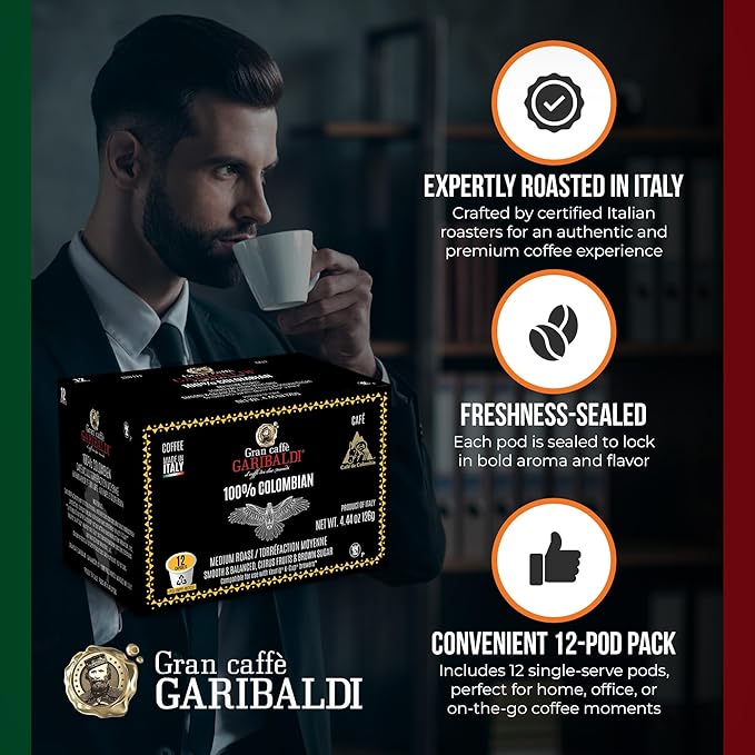 Caffè Garibaldi Sumatran Coffee Pods, Single-Serve Capsules for Keurig K-Cup Brewers, 100% Arabica Blend, Recyclable Pods, 12 Count - Dark Roast
