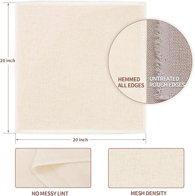 3Pcs Reusable Cheesecloth for Straining 20x20 Inch,100 Grade Cheese Cloths Hemmed Edges, 100% Unbleached Cotton Cheese Cloth,Ultra-Dense Cloth Strainer for Yogurt/Nut Milk/Baking Making 56x42 Weave