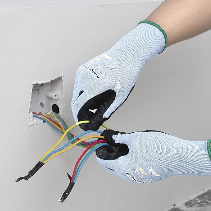 6-Paris Large Work Gloves for Men and Women, Nitrile Coated Safety Protective Gloves with Grip, Ideal for Gardening, Warehouse, Mechanic, Light Duty Construction Work