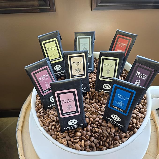 Coffee Beanery Black Cherry Flavored Coffee, 1-1.75oz Try Me Size Coffee Sampler, Light-Medium Roast