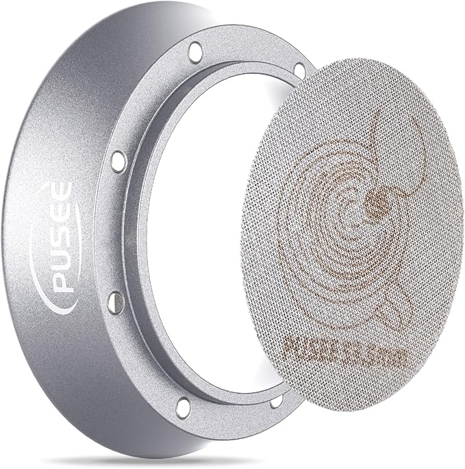 PUSEE Espresso Dosing Funnel & Puck Screen, Magnetic Coffee Dosing Ring Aluminum Metal, Reusable 1.7mm Thickness 150m Espresso Puck Screen 316 Stainless Steel Fits 51mm Portafilter