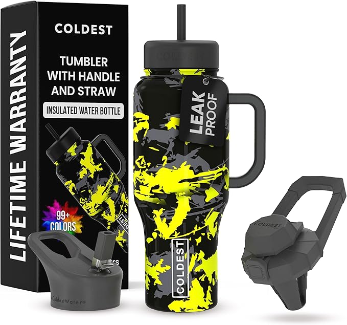 Coldest 40 oz Tumbler with Handle and Straw - 100% Leak Proof Insulated Tumbler with Lid and Straw (3 Lids) - Stainless Steel Tumblers for Women & Men - Cup Holder Friendly Base, 36 oz (Off Road)